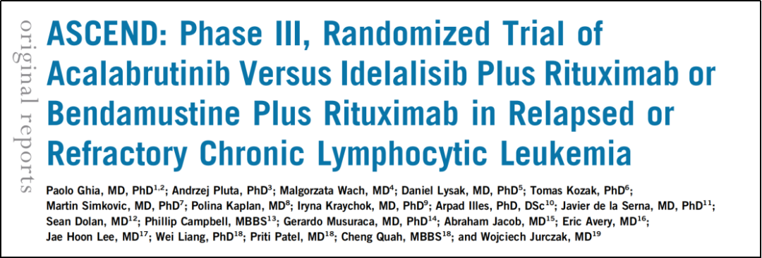 ASCEND研究重磅发表 Acalabrutinib口服单药 R/R CLL患者显著获益