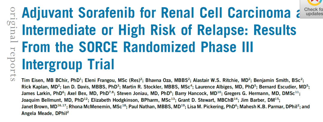 索拉非尼不适用于中高复发风险原发性肾细胞癌的术后辅助治疗