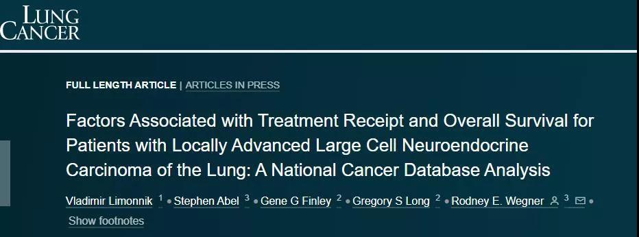 局部晚期大细胞神经内分泌癌，同步放化疗较单独化疗的效果更好——来自NCDB数据库的数据
