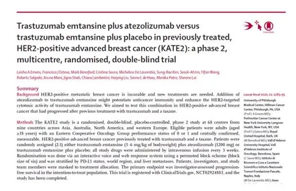 T-DM1联合阿替利珠单抗对比T-DM1治疗HER2+晚期乳腺癌