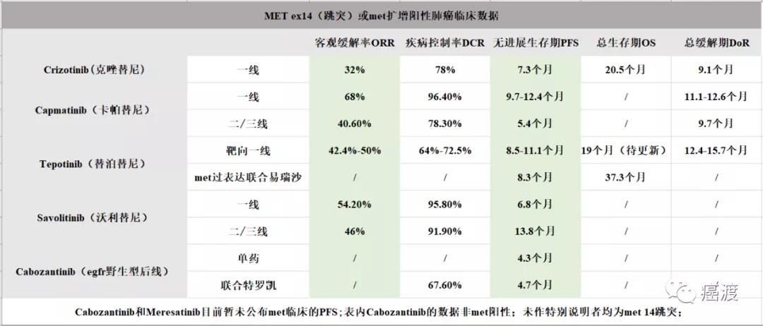 六种met抑制剂临床数据盘点与应用思路